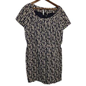 Old Navy Womens Navy White Floral Print Dress XL 100% Cotton Short Sleeve Pocket